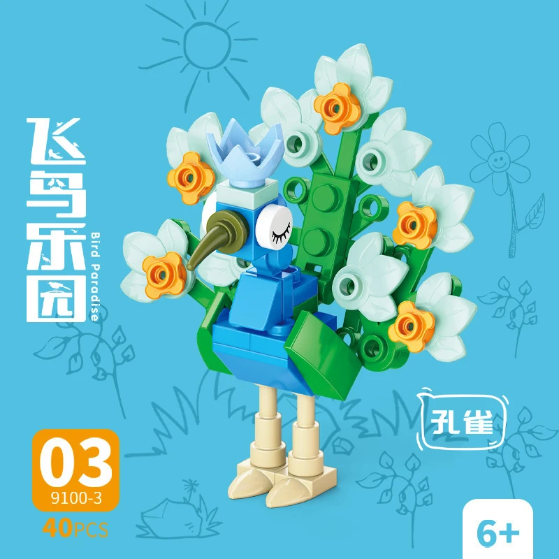 Model Kit Plastic - Klocki Zwierzęta Ptak Raj Kruk Papuga